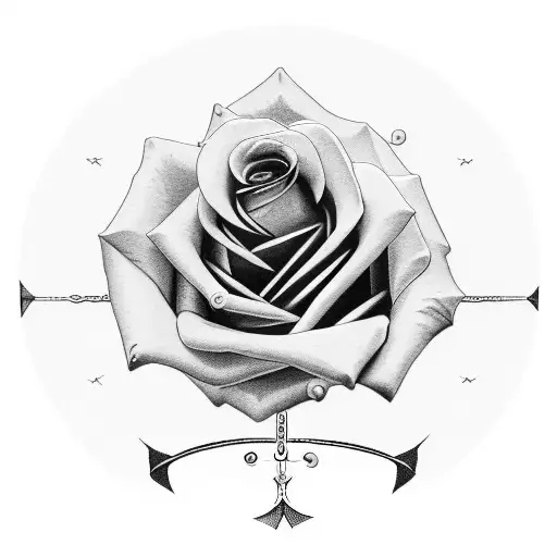 rose with name connecting to a cross with name with clouds behind it  tattoo design idea