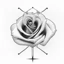 rose with name connecting to a cross with name with clouds behind it  tattoo design idea