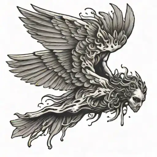 Icarus falling one wing partially melted tattoo design idea