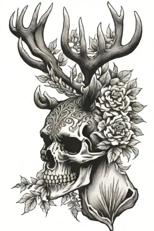 skull deer head tattoo design idea