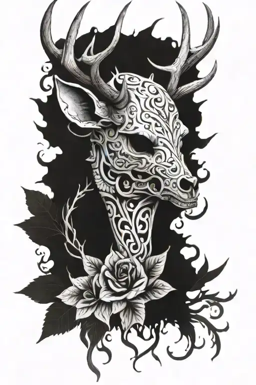 skull deer head tattoo design idea