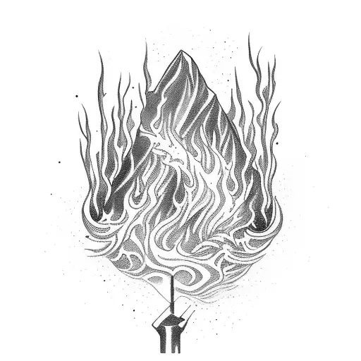 A surreal scene of a welding torch transforming into a flowing river tattoo design idea