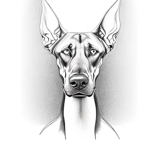 At the center of the design, a majestic Doberman stands proudly, its stance fierce and protective, symbolizing loyalty a tattoo design idea