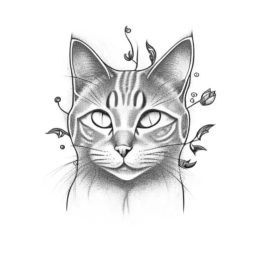 gato com flores tattoo design idea