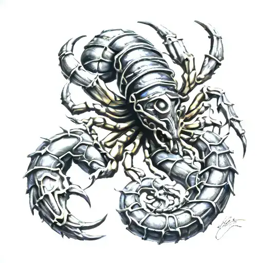 torned flesh text in hoc signo vinces 3d scorpion surrounded tattoo design idea