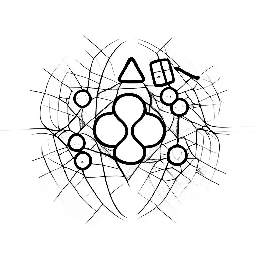 A minimalist tattoo of a tree made up of mathematical symbols and neural network connections, reflecting the client's interests in nature and technology tattoo design idea