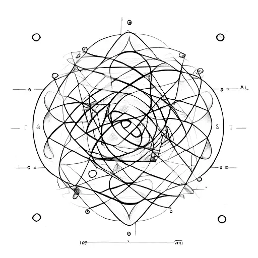 A minimalist tattoo of a barbell surrounded by mathematical equations and neural network patterns tattoo design idea