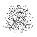 A minimalist tattoo of a tree made up of mathematical symbols and neural network connections, reflecting the client's interests in nature and technology tattoo design idea