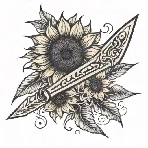 sunflower wrapped around a machete tattoo design idea