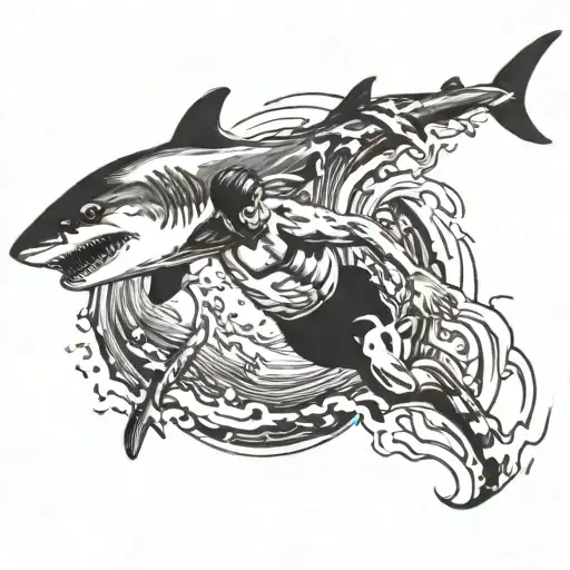A realistic tattoo design of a swimmer diving into a pool, with sharks circling below tattoo design idea