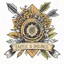 3 matching siblings tattoos with an arrow with a date in the middle tattoo design idea