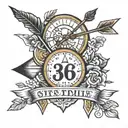 3 matching siblings tattoos with an arrow with a date in the middle tattoo design idea