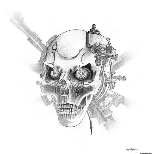 Spirit mechanic: A tattoo of a ghostly biker surrounded by mechanical elements tattoo design idea