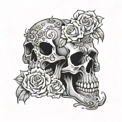 till death do us part skulls  tattoo design idea