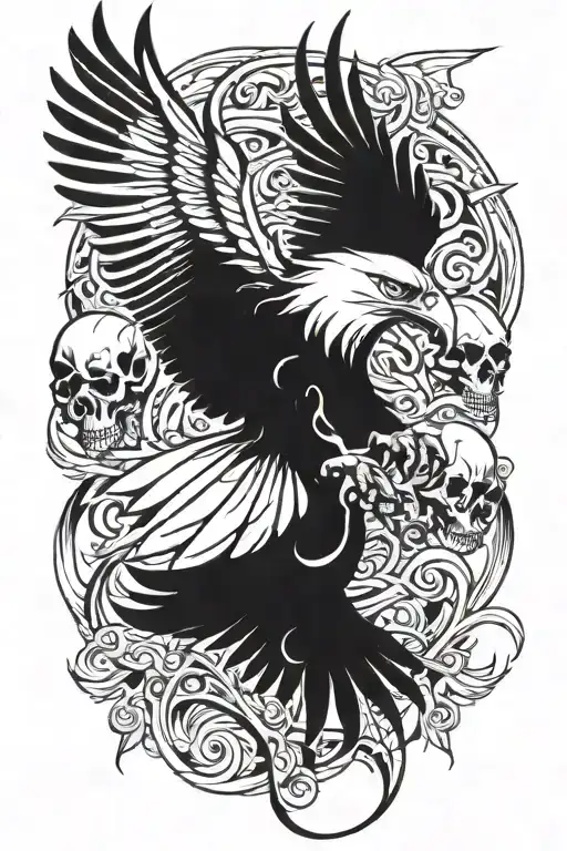 smoke, wings, eagle skull tattoo design idea