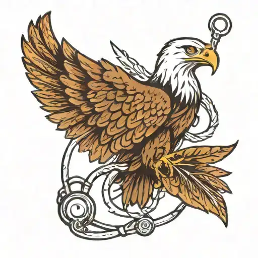 A doctor's stethoscope intertwined with eagle feathers, representing the balance between healing and strength tattoo design idea