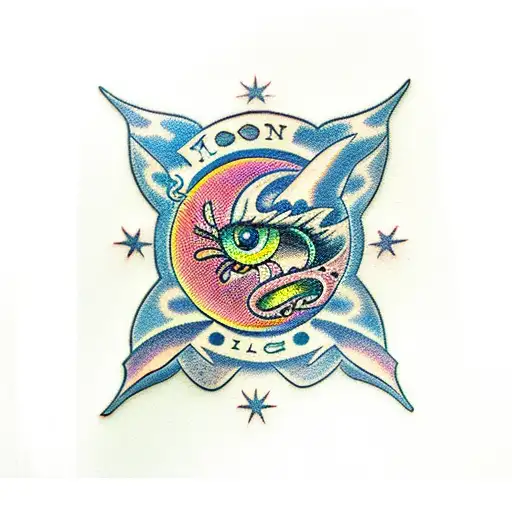 Moon Eye Happy tattoo design idea