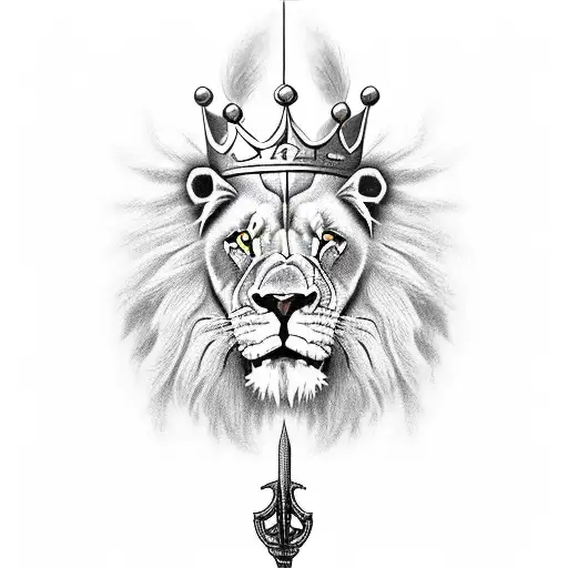 lion , crown, sword,  ruling since 1999 tattoo design idea