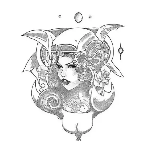 Traditional-style pin up girl sitting on a motorcycle tattoo design idea