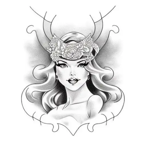 Traditional-style pin up girl sitting on a motorcycle tattoo design idea