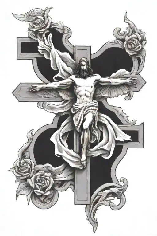 dove, Jesus cross, rip 1985-2023 Juan Antonio Rodríguez tattoo design idea