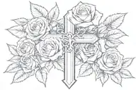 cross and roses tattoo design idea