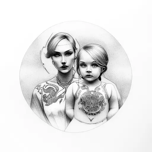 mother and daughter and date of born tattoo design idea