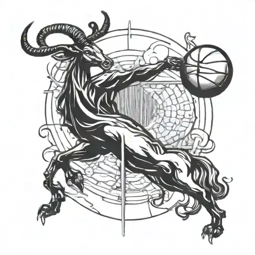 Basketball, billiards, piano, capricorn zodiac sign tattoo design idea