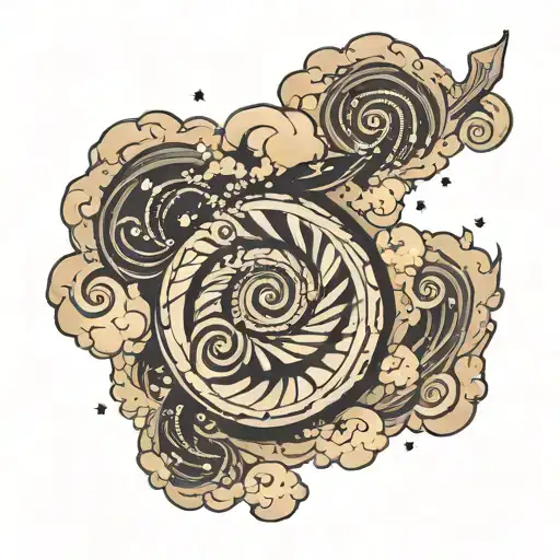 spiral with stars in it and background of clouds tattoo design idea