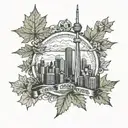 toronto skyline inside maple leaf tattoo design idea