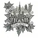 toronto skyline inside maple leaf tattoo design idea