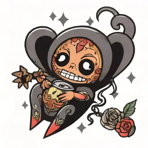 binding of isaac tarot card with chibi lovers on it tattoo design idea
