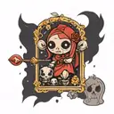 binding of isaac tarot card with chibi lovers on it tattoo design idea