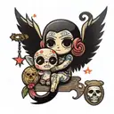 binding of isaac tarot card with chibi lovers on it tattoo design idea