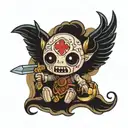 binding of isaac tarot card with chibi lovers on it tattoo design idea