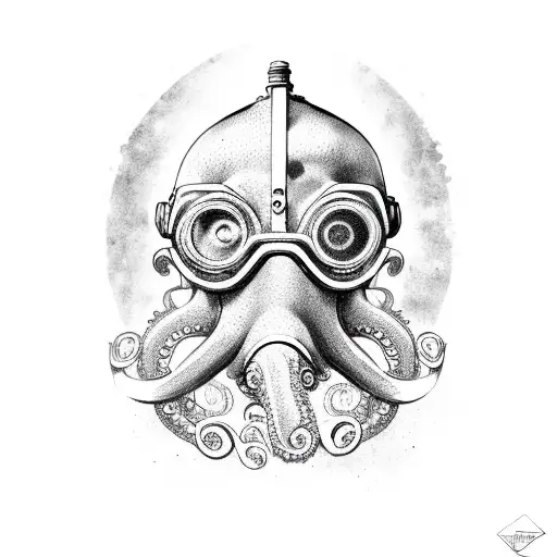 make me a scuba diving mask with an octopus surrounding the mask with its tentacles tattoo design idea