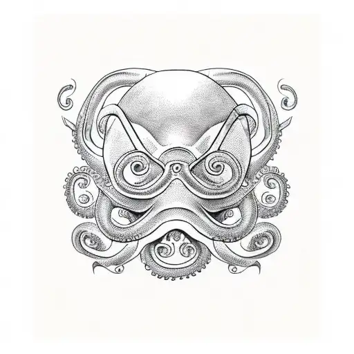 make me a scuba diving mask with an octopus surrounding the mask with its tentacles tattoo design idea
