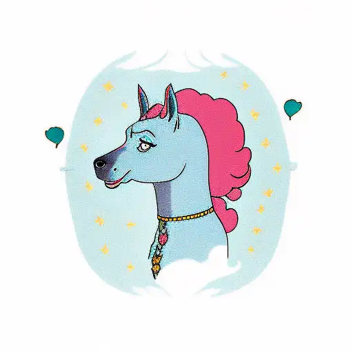 Diane from BoJack Horseman last season, framed in this quote «Time's arrow only marches forward» tattoo design idea