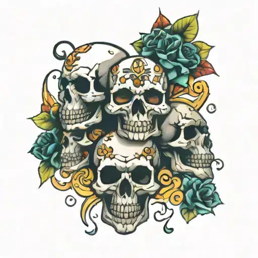 skulls and dice surrounded tattoo design idea