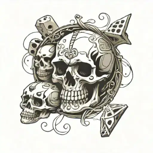 skulls and dice intertwined tattoo design idea