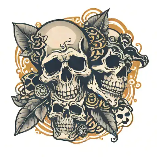 skulls and dice surrounded tattoo design idea
