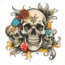 skulls and dice surrounded tattoo design idea