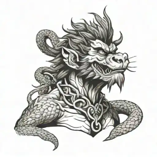 sun wukong with a snake around his neck  tattoo design idea