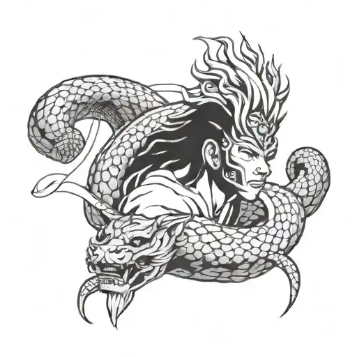 sun wukong with a snake around his neck  tattoo design idea