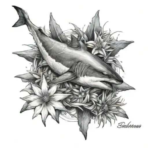 requin and edelweiss tattoo design idea