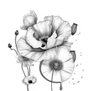 A collage of flowers including poppy’s, honeysuckle, rose, sweet peas, morning glory, moon flowers, cosmos, snow drop an tattoo design idea