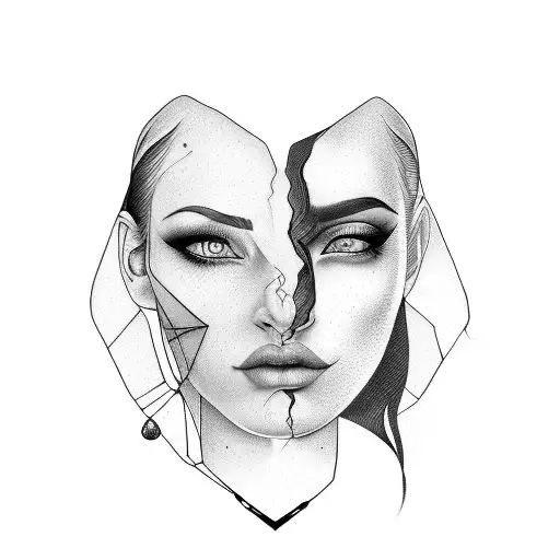 full sleeve tattoo of womans face and mystery tattoo design idea