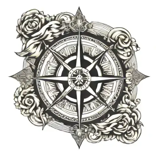 calm ocean storm compass rose intertwined tattoo design idea