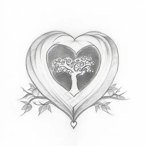A sketch-style tattoo featuring a heart-shaped tree with your daughter's name incorporated into the branches, symbolizing the love and growth she brings into your life tattoo design idea
