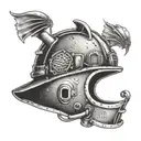 A tattoo showcasing a firefighter helmet with elements of rugby, football, and basketball incorporated into the design tattoo design idea